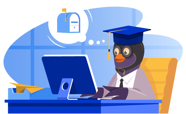 pigeon graduate checking computer for email