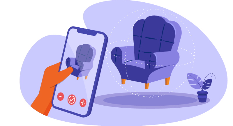 using a VR app on a piece of furniture