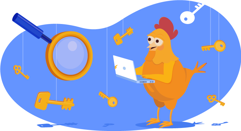 chicken and magnifying glass looking for keywords