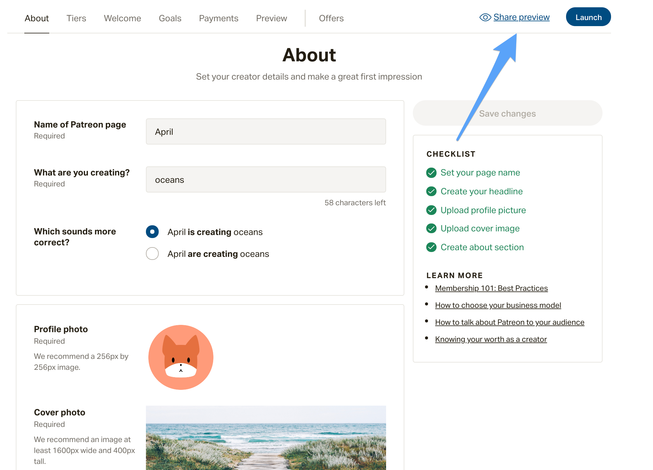 Patreon build creator page