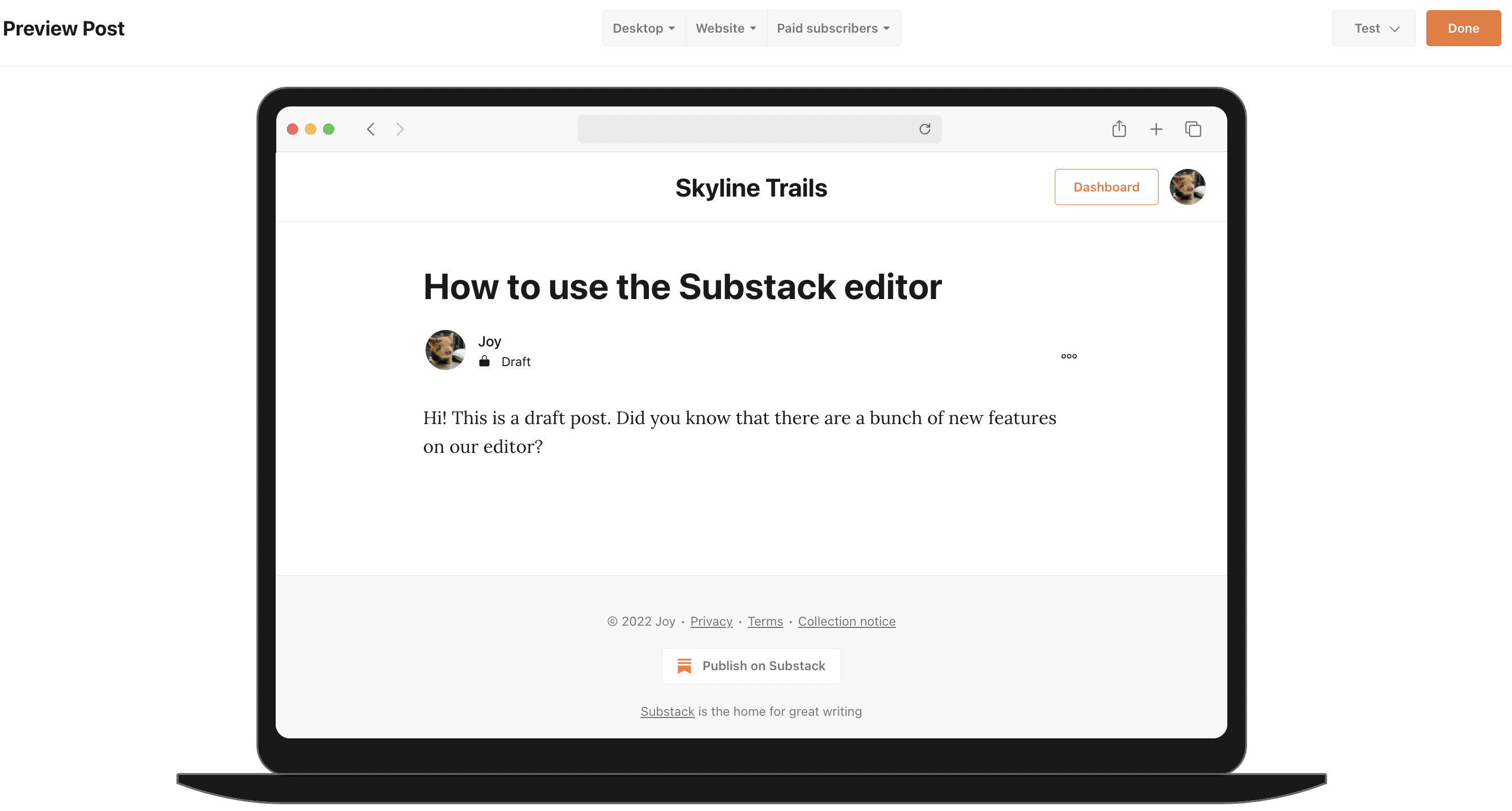 Substack editor