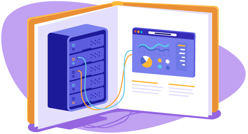 Illustration with book and server