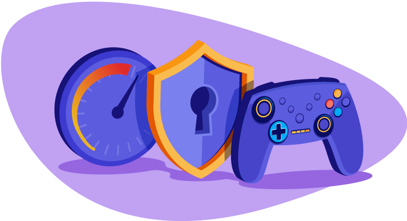 illustration with timer, shield and gaming controller