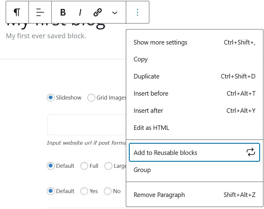 how to add reusable block