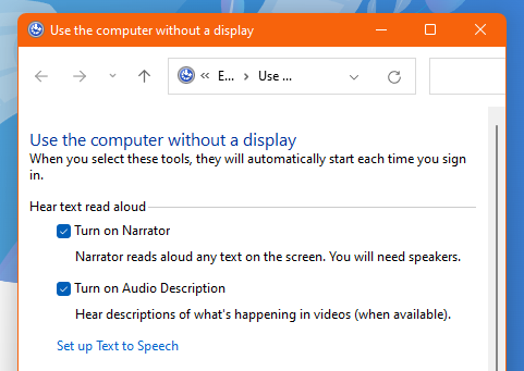 screen reader settings