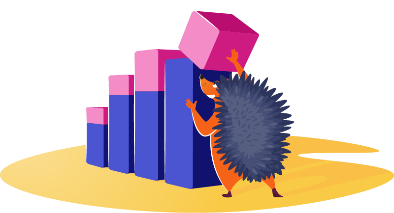 Hedgehog pushing a block into place on a growth chart