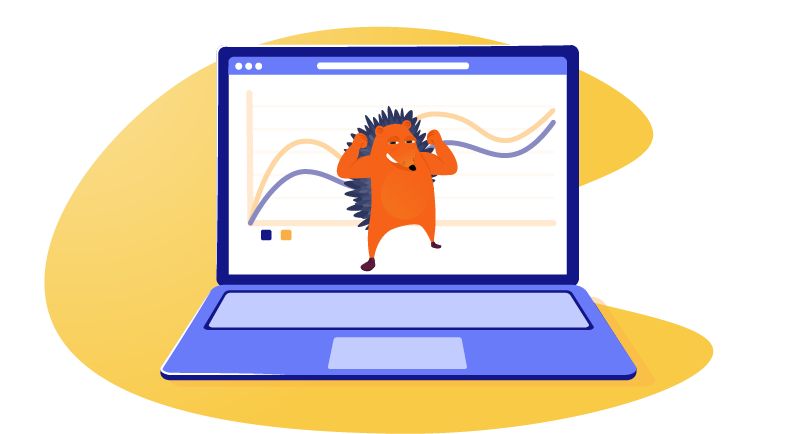 Hedgehog flexing muscles in front of growth chart