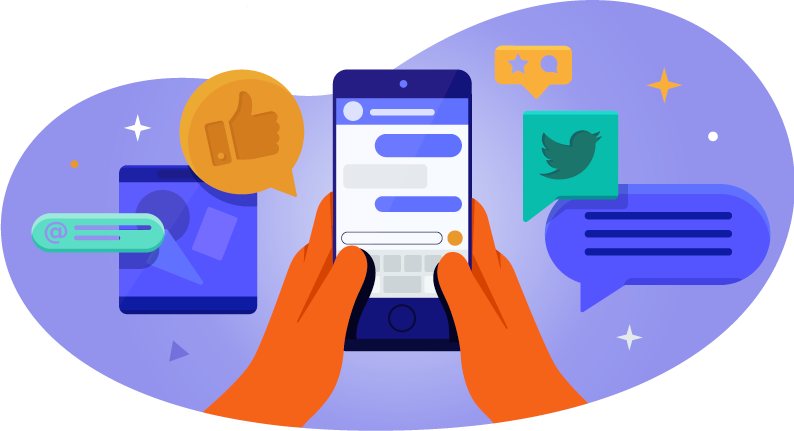 A mobile device is used to manage social media accounts.