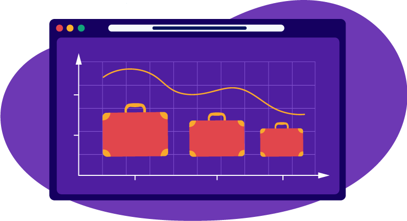Three suitcases represent a shrinking investment portfolio