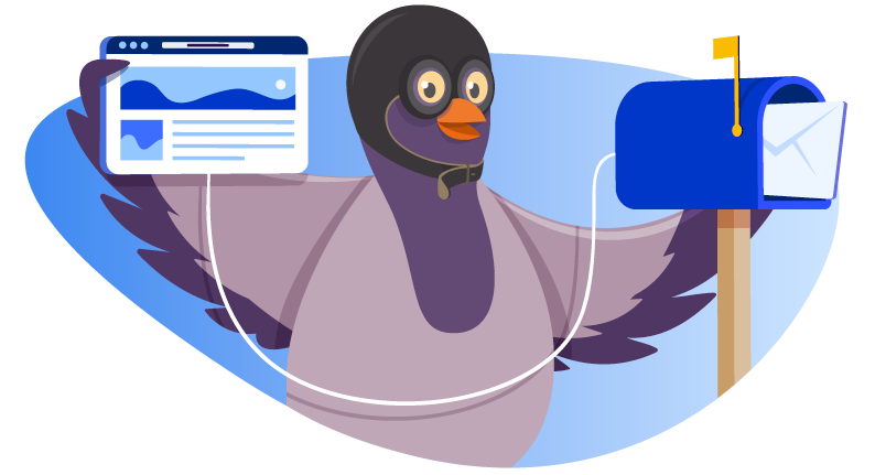 Pigeon connecting computer to mailbox