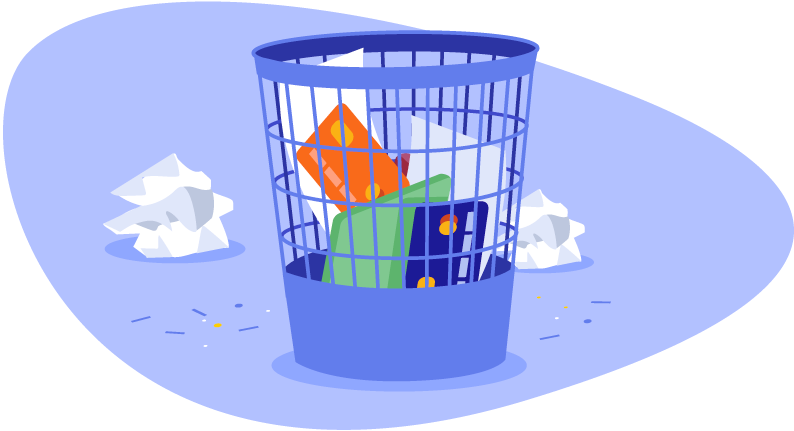trashcan with credit cards