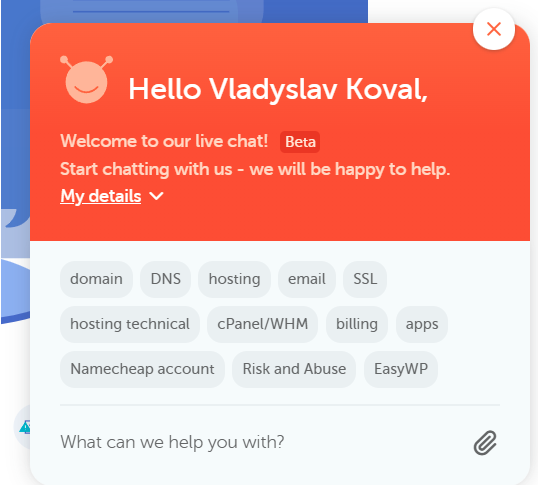 Example of live chat bubble