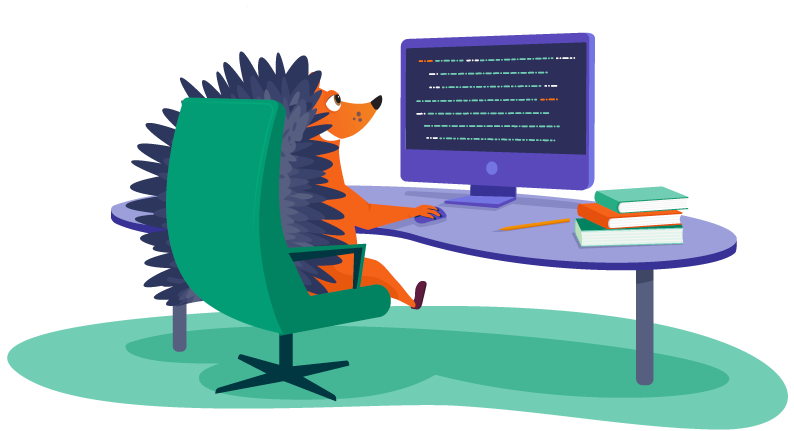 Hedgehog working on CSS on computer