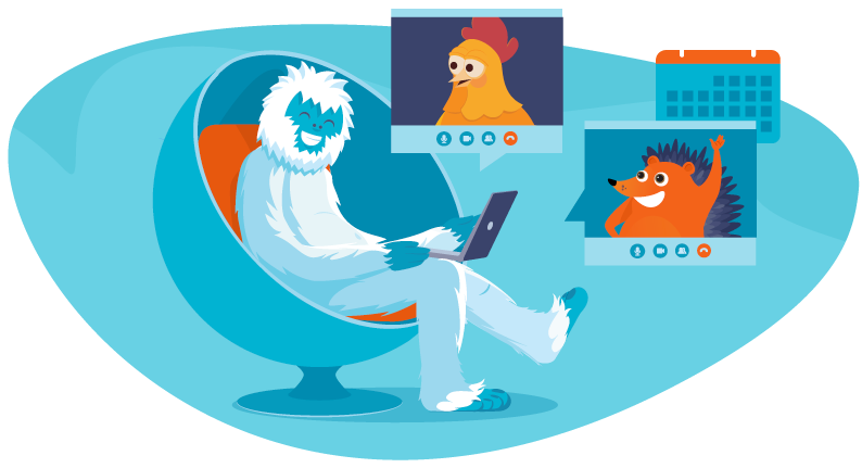 Yeti chatting with colleagues via video
