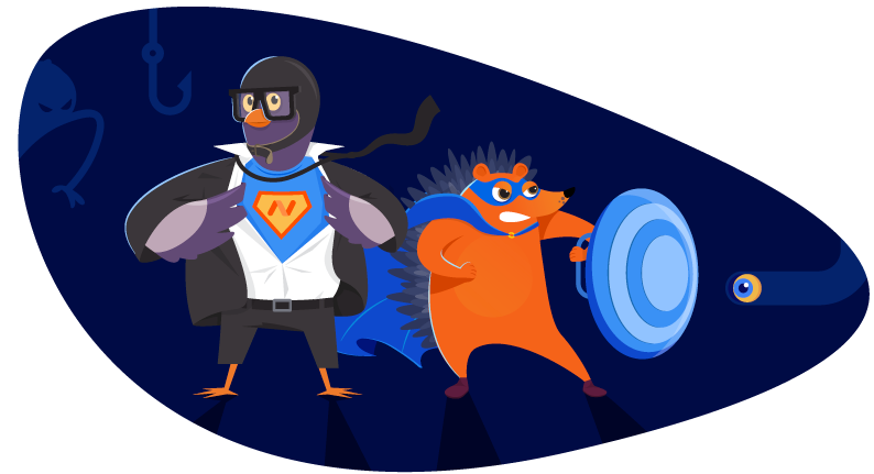 Hedgehog and pigeon suiting up to fight cybercrime