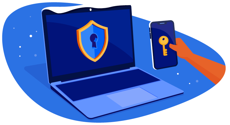 lock on laptop and key on mobile phone