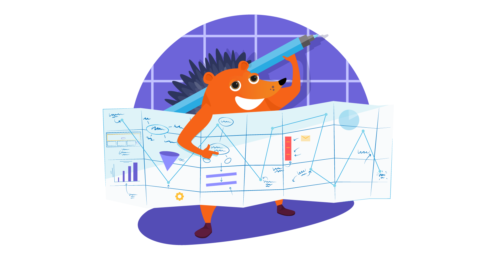 Hedgehog with sketch of business idea