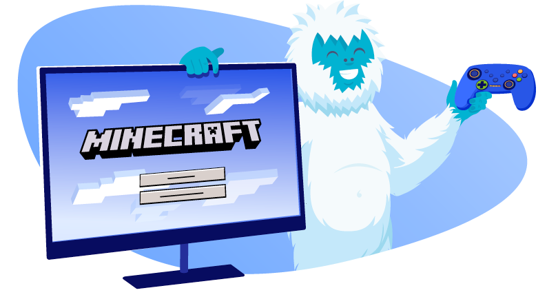 Yeti posing with computer playing Minecraft