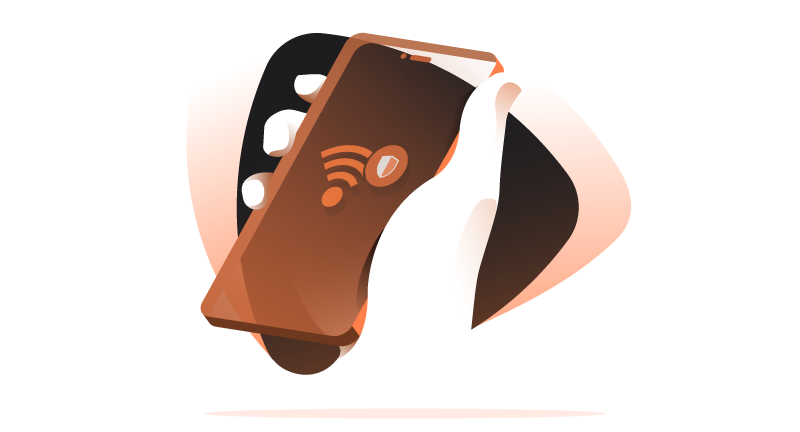 someone holding a mobile phone with Wi-fi and VPN