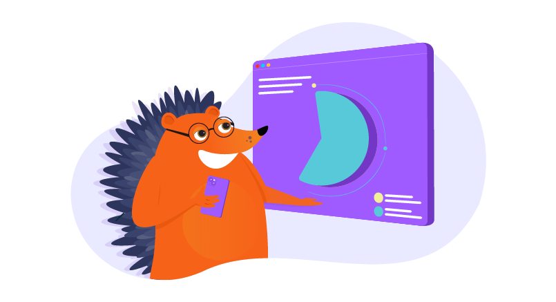 hedgehog in front of presentation with pie chart