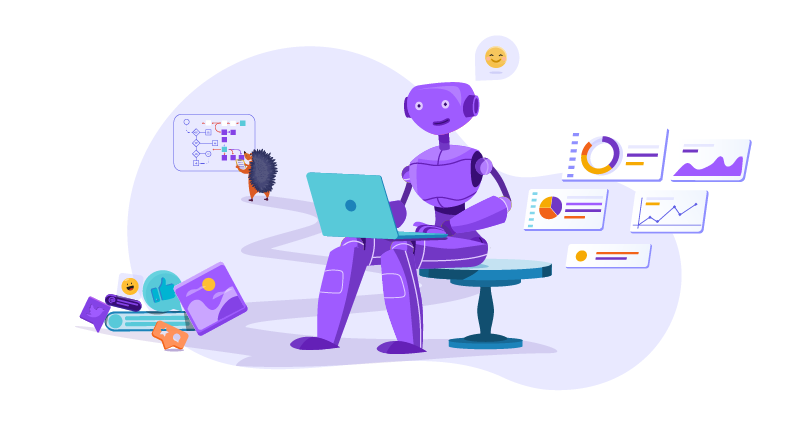 Robot working on laptop