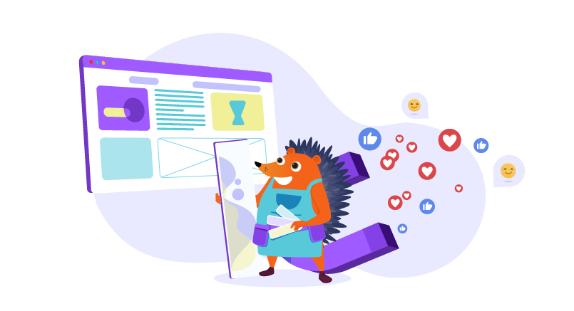 Hedgehog content creator surrounded by likes