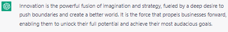 ChatGPT response to definition of innovation