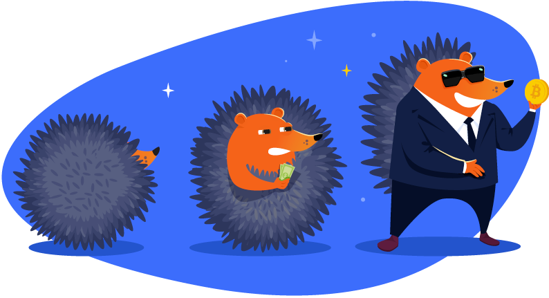 Hedgehog going from being scared in a ball to being confident in a tuxedo