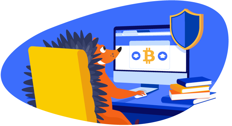 Hedgehog nervously investing in crytpocurrency