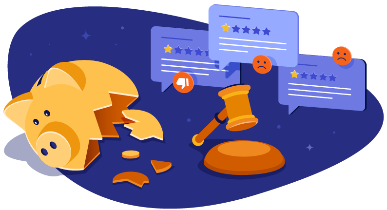broken piggie bank and bad reviews