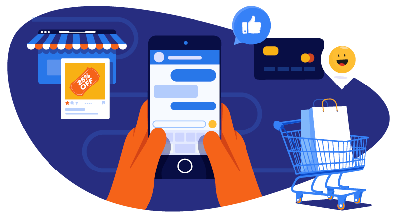 Customer using a mobile app to interact with business