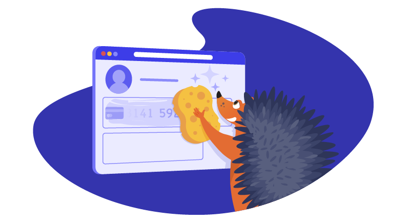 Hedgehog removing personal details from the Internet with a sponge