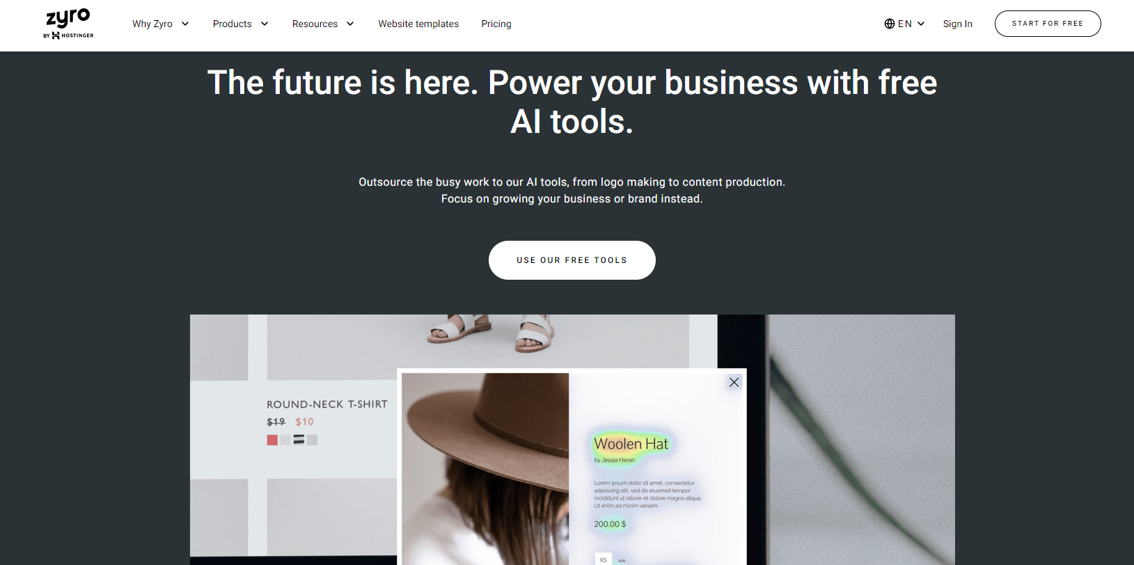 screenshot from Zyro