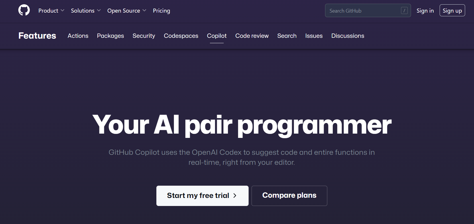 screenshot from GitHub CoPilot
