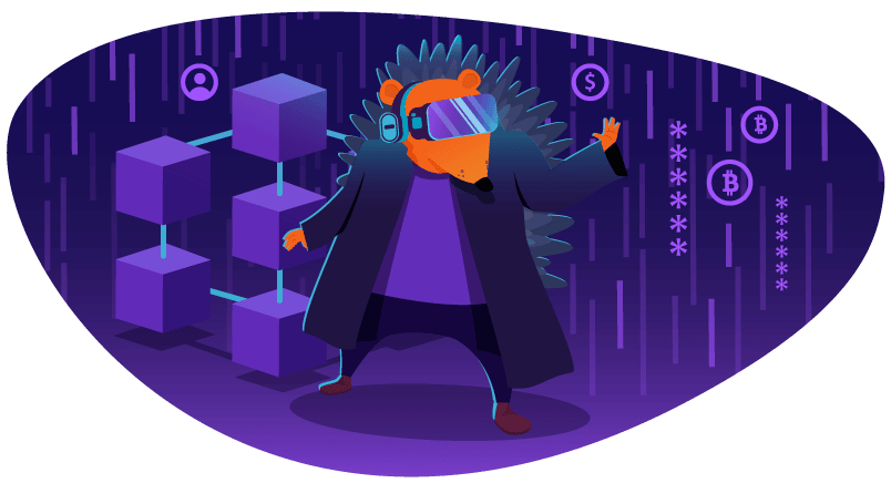 Hedgehog wearing VR goggles in a Men in Black pose
