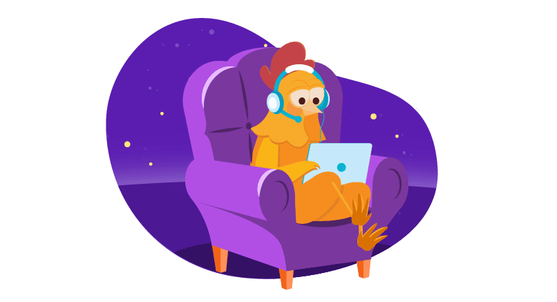 Chicken working on her website with a Namecheap domain and hosting