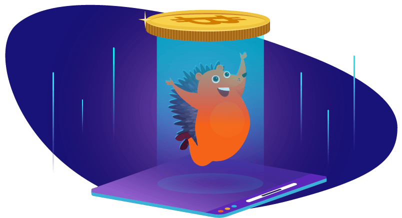 Hedgehog in a portal controlled by Bitcoin