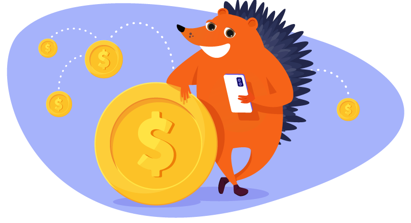 Hedgehog standing with a coin