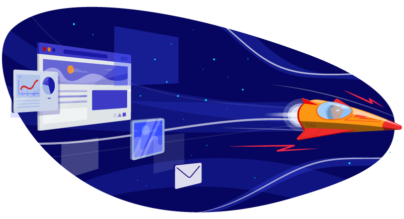 Rocket ship making websites speed through space