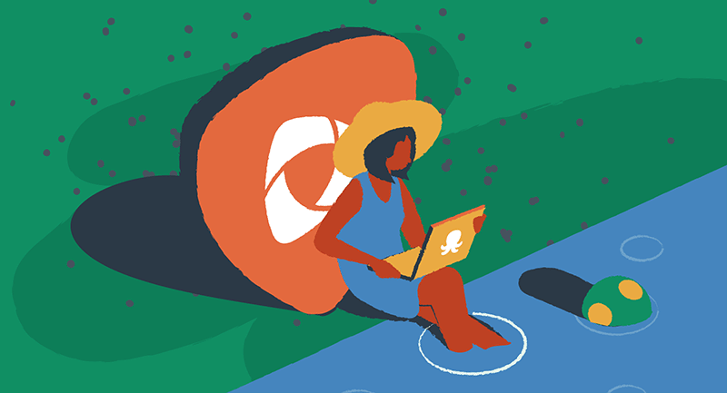 Woman working on WordPress website protected by shield