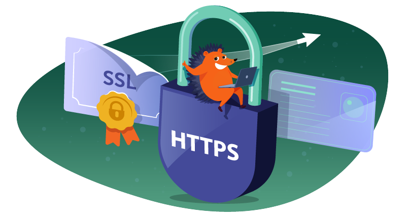 Hedgehog on a padlock that is labeled with HTTPS