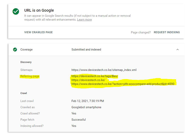 Checking referring domain URL on Google