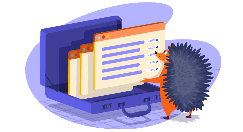 Hedgehog reading several domain websites