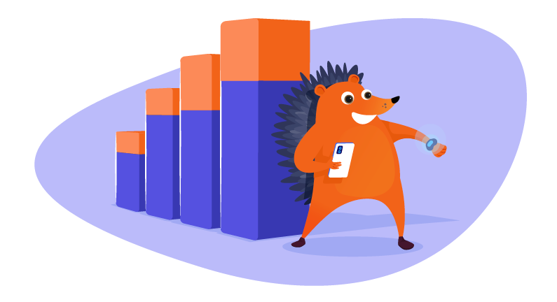 Hedgehog standing in front of a growing bar graph