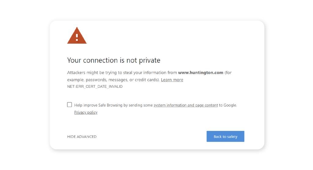 Screenshot of warning that your connection is not private