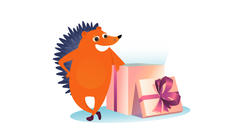 Hedgehog with the gift of Business Starter Kit