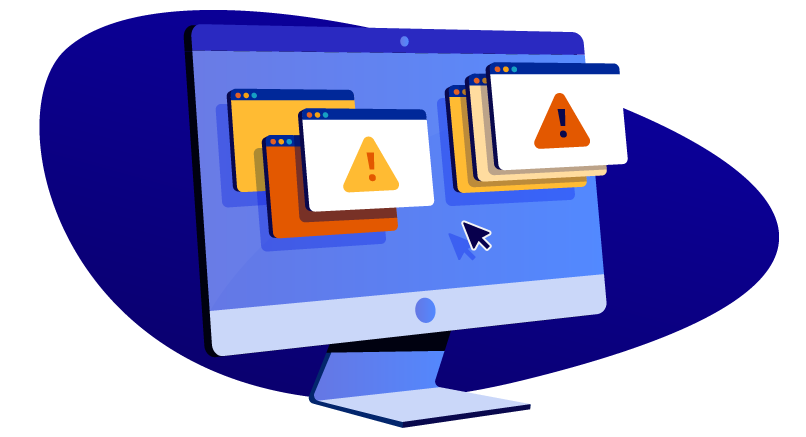 Stack of warning signs on computer screen