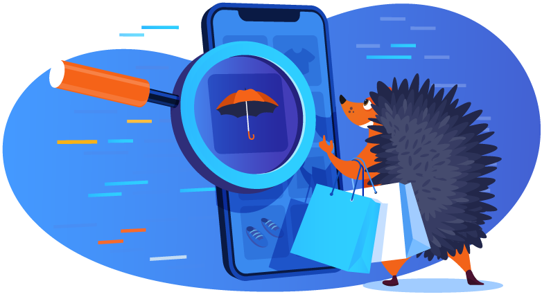 Hedgehog shopping for umbrella based on image search