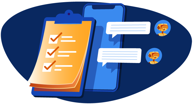 chatbot texts and a checklist