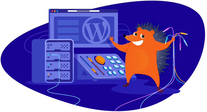 Hedgehog celebrating ease of WordPress